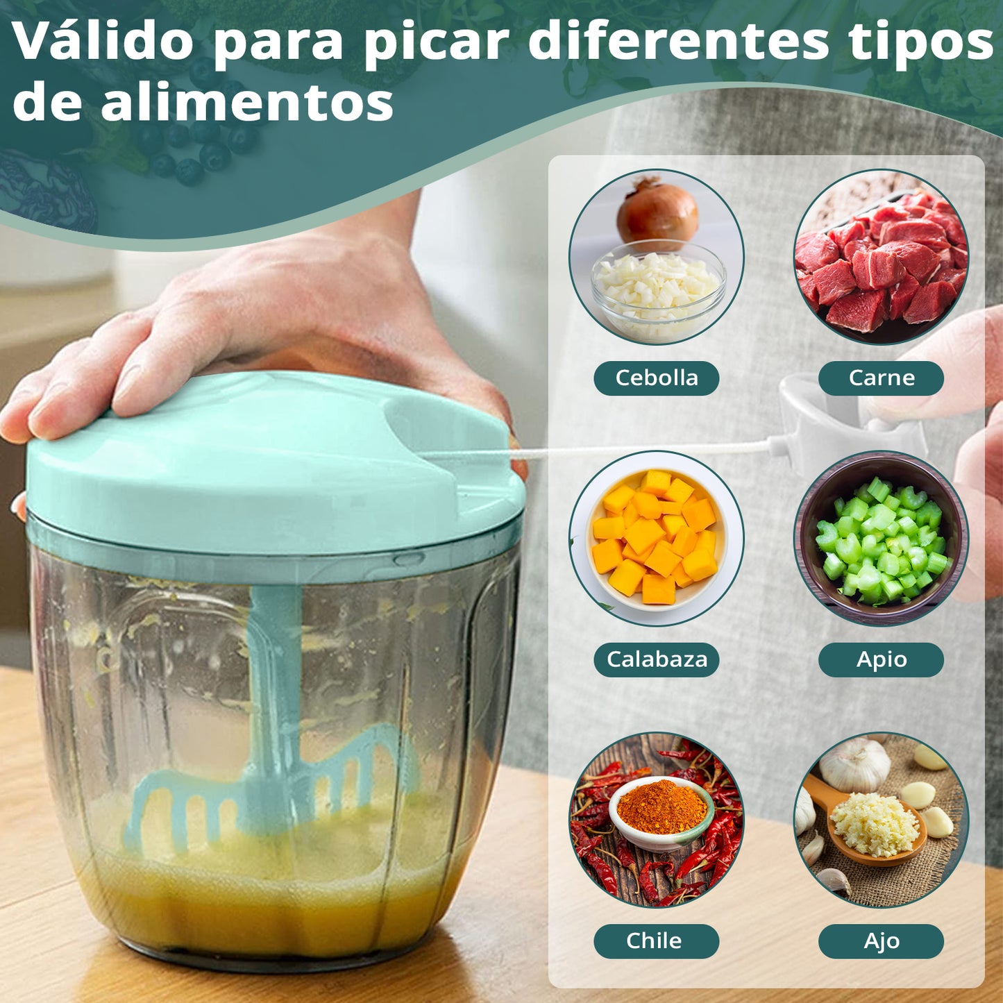 Picadora Manual con 900 ML de capacidad (2ª UNIDAD CON 50% DE DESCUENTO)